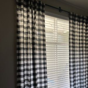 Black and white plaid curtains set
